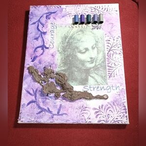 Purple and White Inspirational Mixed Media Canvas Art Artist Signed 11x14